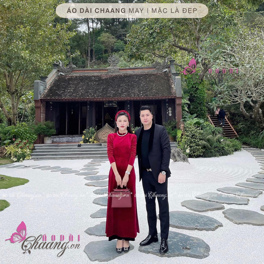 Áo Dài Nhung Truyền Thống Cổ Vuông Phong Cách Xưa Cổ Điển Mặc Dự Tiệc Lễ Tết Đẹp Sang Trọng