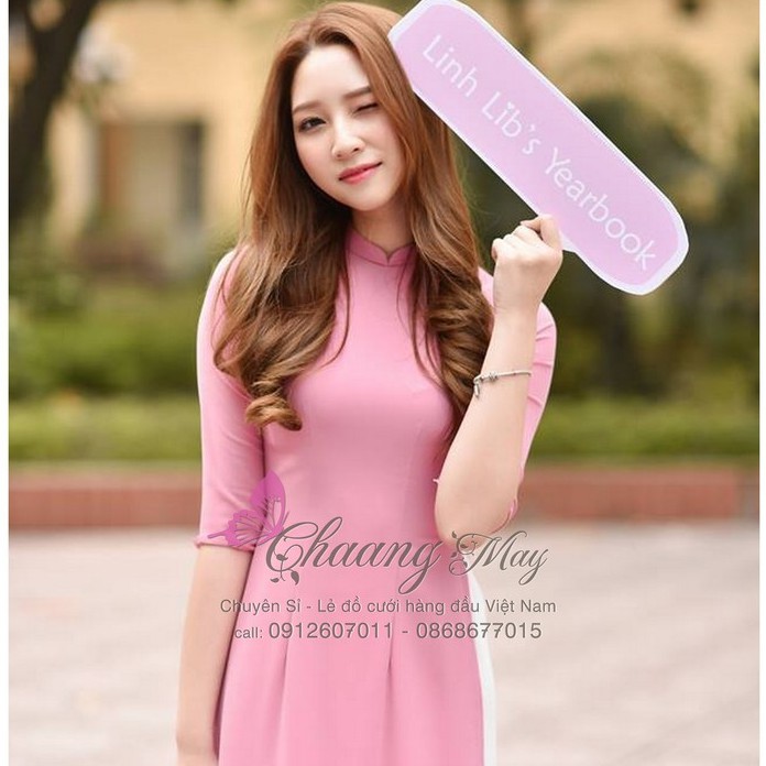 Áo Dài Màu Hồng Đỗ May Sẵn Cổ Vuông Tay Lỡ Vải Lụa Đẹp Co Giãn Tốt Dễ Mặc