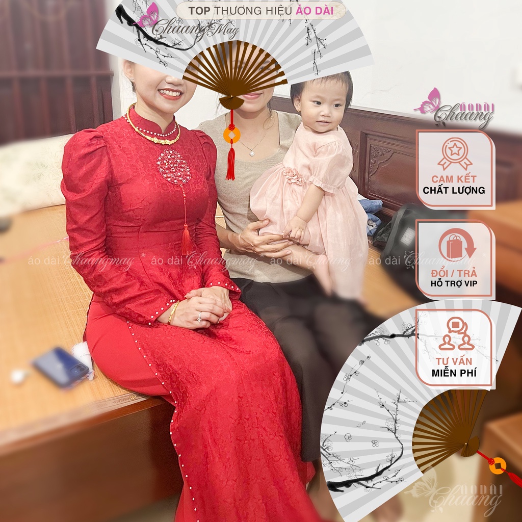 Áo dài cưới cô dâu chữ Hỷ tay vai bồng CHAANG May thiết kế Lụa Tơ Tằm đính ngọc cao cấp dự tiệc lễ tết đẹp