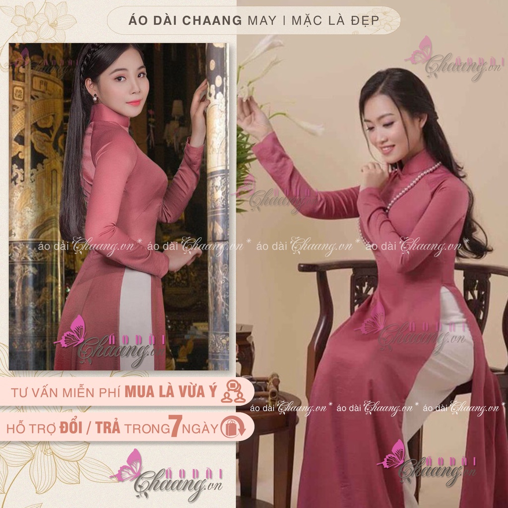 Áo dài lụa Tây Thi hồng đỗ CHAANG May dáng áo dài lụa truyền thống mặc dự tiệc lễ tết đẹp