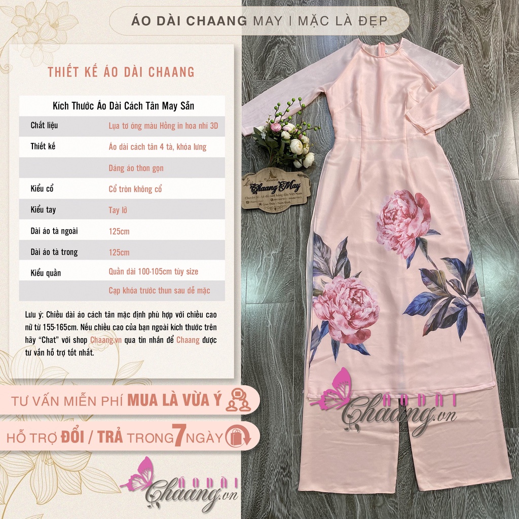 Áo Dài Cách Tân Nữ 4 Tà Hoa Hồng Bự Thiết Kế Cổ Tròn Tay Lỡ Lụa Tơ Óng Đẹp