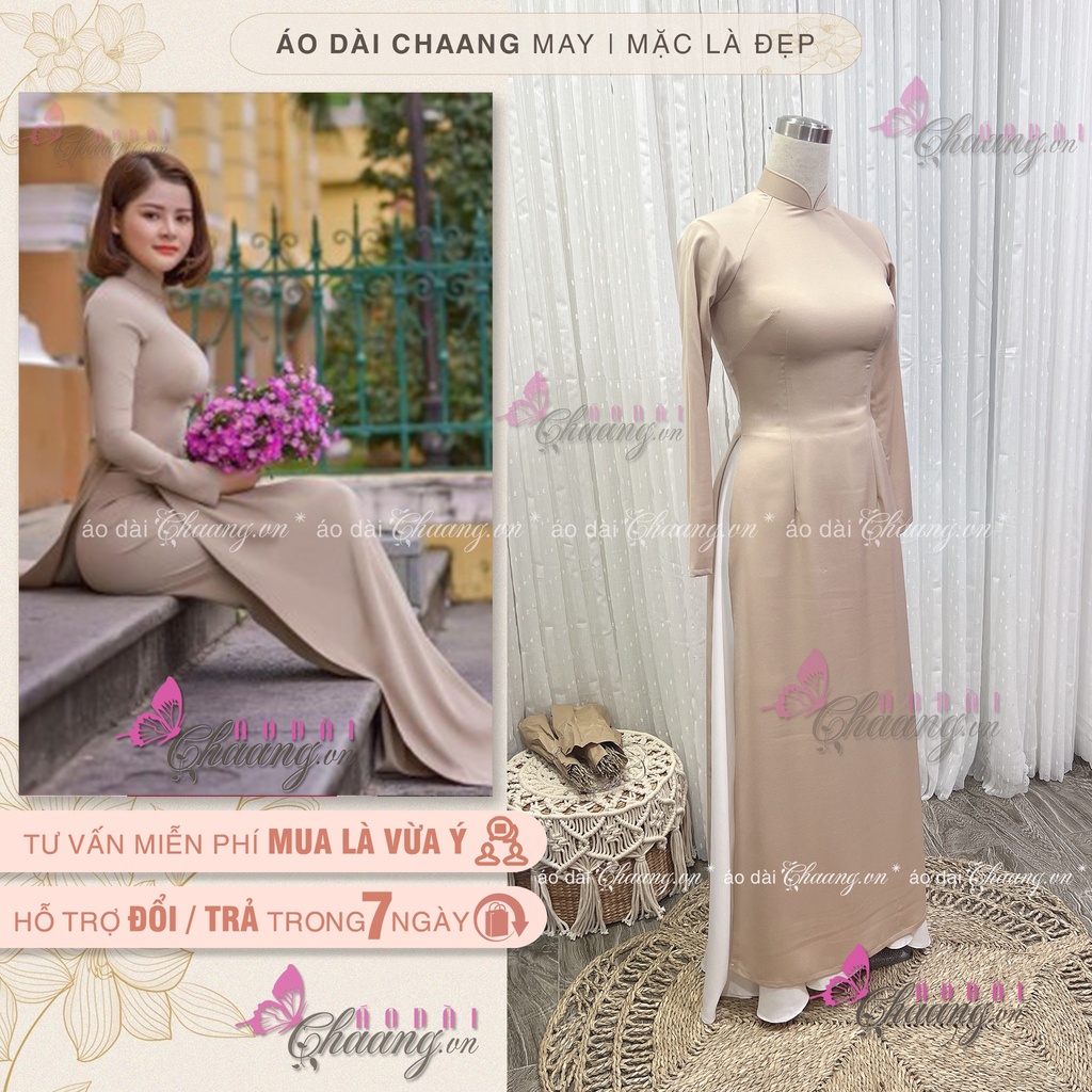Áo Dài Nuda Da Be Truyền Thống May Sẵn Lụa Tây Thi Co Giãn 4 Chiều Đẹp C-AD1422