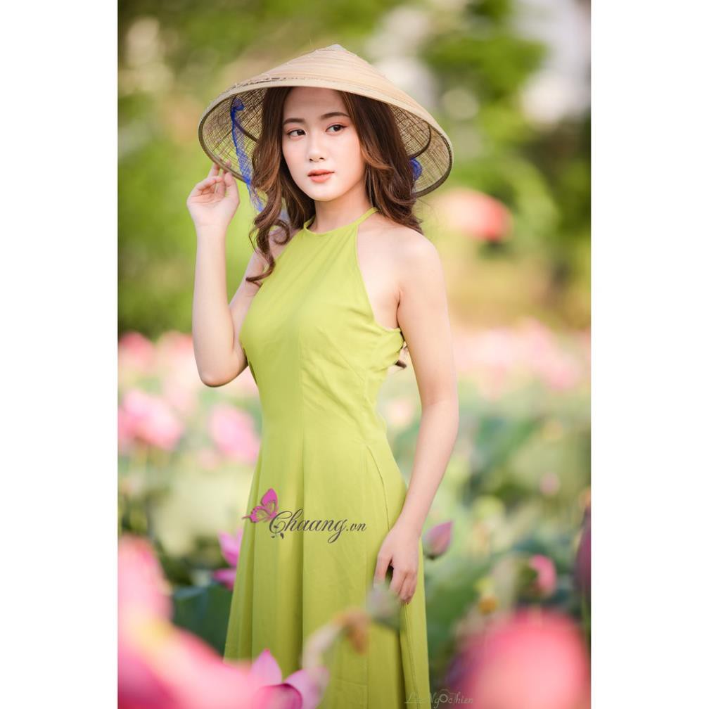 Đầm maxi lông vũ cổ yếm  ANNCOMVN