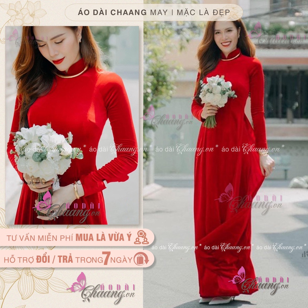 Áo Dài Cô Dâu Cưới Ăn Hỏi Chất Nhung Pháp Cao Cấp Co Giãn 4 Chiều Đẹp