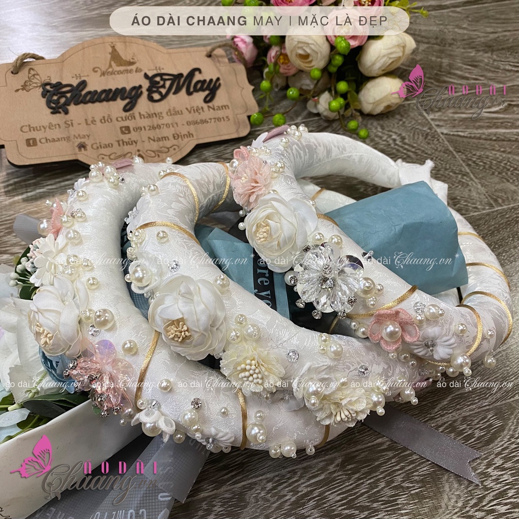 Mấn đội đầu áo dài cao cấp Chaang may thiết kế cài tóc cô dâu thêu đính hoa pha lê  phụ kiện áo dài đẹp