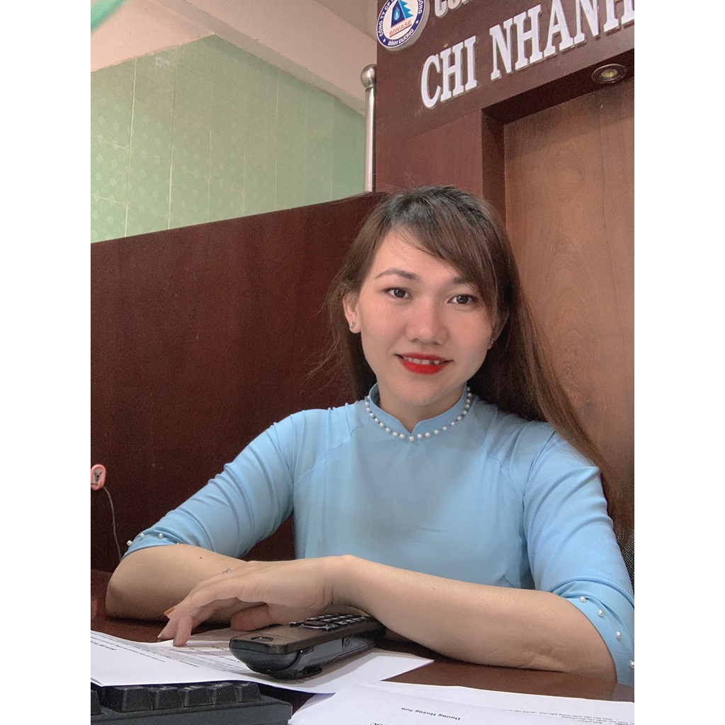 Áo Dài Xanh Biển Đính Ngọc Cổ Tay Cao Cấp Vải Lụa Đẹp Co Giãn Tốt May Sẵn