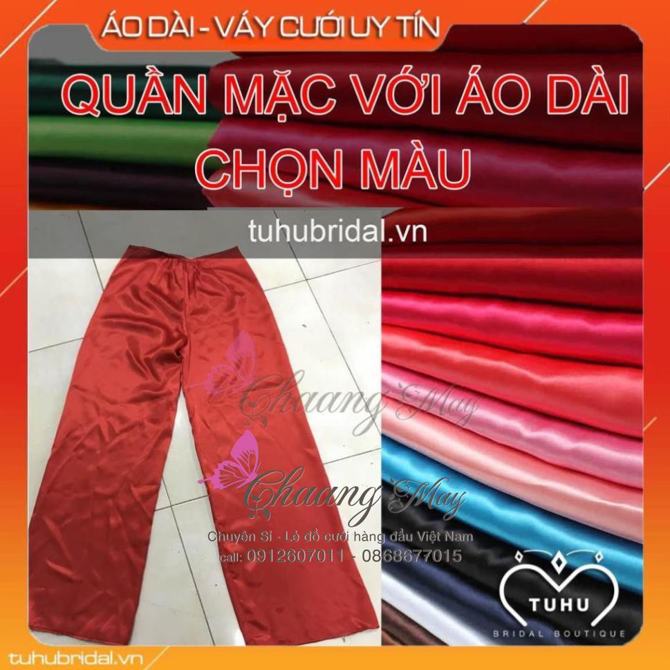 Quần áo dài đẹp may sẵn vải lụa phi bóng