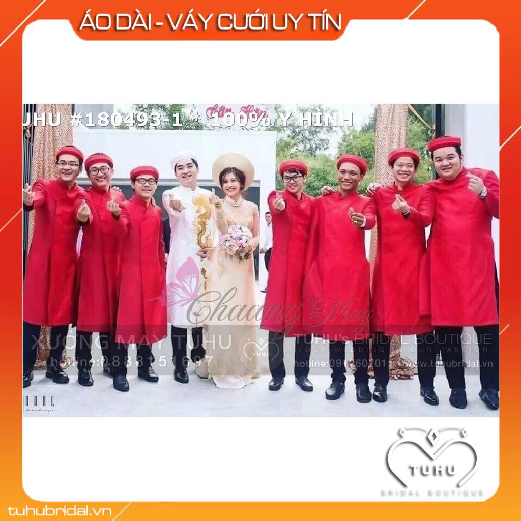 Áo dài cách tân nam đỏ Chaang May sẵn vải phom vestton truyền thống dày dặn dự tiệc cưới lễ tết đẹp ADC146