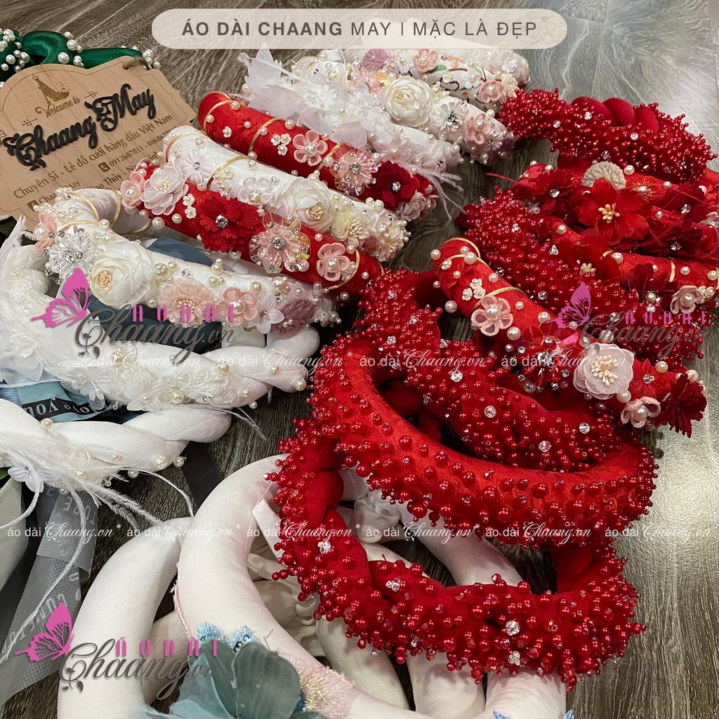 Mấn đội đầu áo dài cao cấp Chaang may thiết kế cài tóc cô dâu thêu đính hoa pha lê  phụ kiện áo dài đẹp