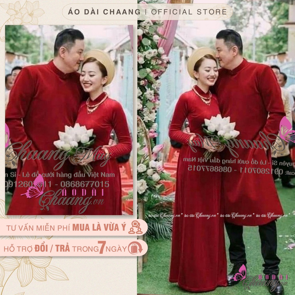 Áo dài cưới cô dâu Chaang May sẵn áo dài truyền thống vải nhung cao cấp mặc ăn hỏi dự tiệc lễ tết