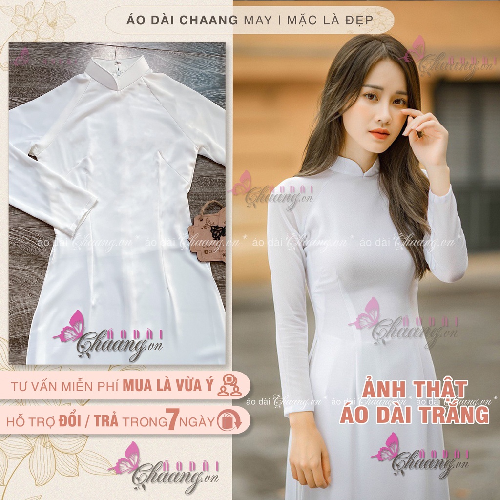 Áo Dài Trắng Học Sinh CHAANG May Sẵn Áo Dài Nữ Sinh Đi Học Truyền Thống Lụa Mỹ Đẹp
