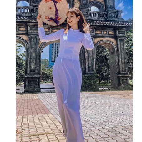 Áo dài trắng đi học nữ học sinh cấp 3 may sẵn truyền thống lụa Mỹ đẹp màu sứ xanh