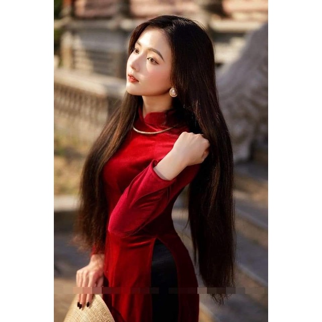 Áo dài cưới cô dâu Chaang May sẵn áo dài truyền thống vải nhung cao cấp mặc ăn hỏi dự tiệc lễ tết