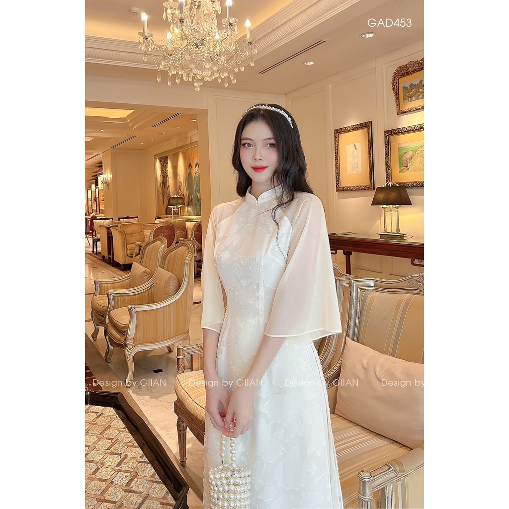 Áo Dài Cách Tân Nữ Vân Nổi Phối Tay Loe Chaang May Sẵn Họa Tiết Nổi Bật Dự Tiệc Lễ Tết Đẹp Sang Trọng