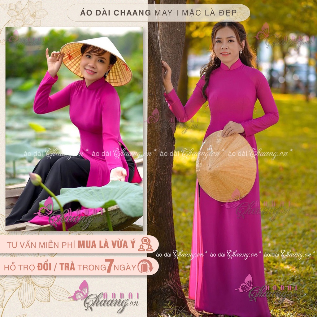 Áo dài truyền thống màu hồng hoa 10h Chaang may sẵn lụa my cao cấp cổ sen tay dài dự tiệc lễ tết đẹp ADC056