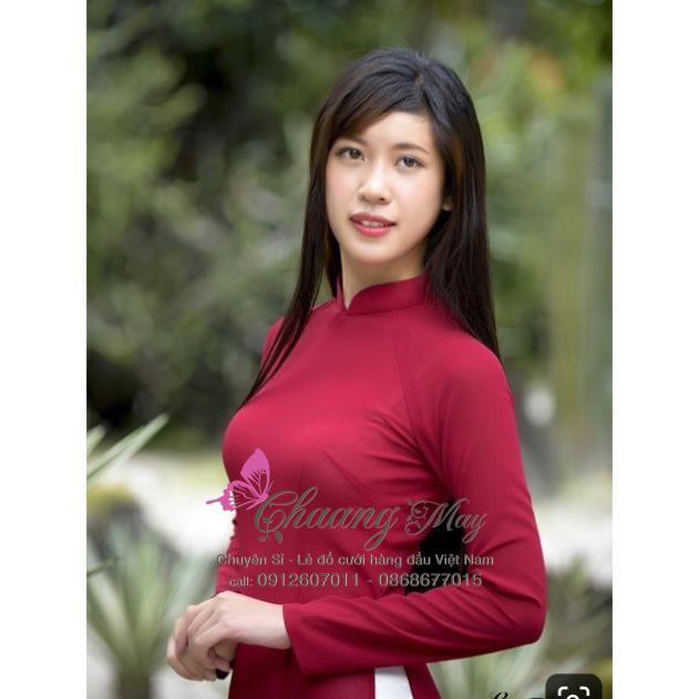 Áo Dài Truyền Thống Đỏ Đô May Sẵn Lụa Mỹ Cao Cấp Mặc Lễ Tết Đẹp