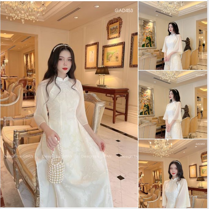 Áo Dài Cách Tân Nữ Vân Nổi Phối Tay Loe Chaang May Sẵn Họa Tiết Nổi Bật Dự Tiệc Lễ Tết Đẹp Sang Trọng