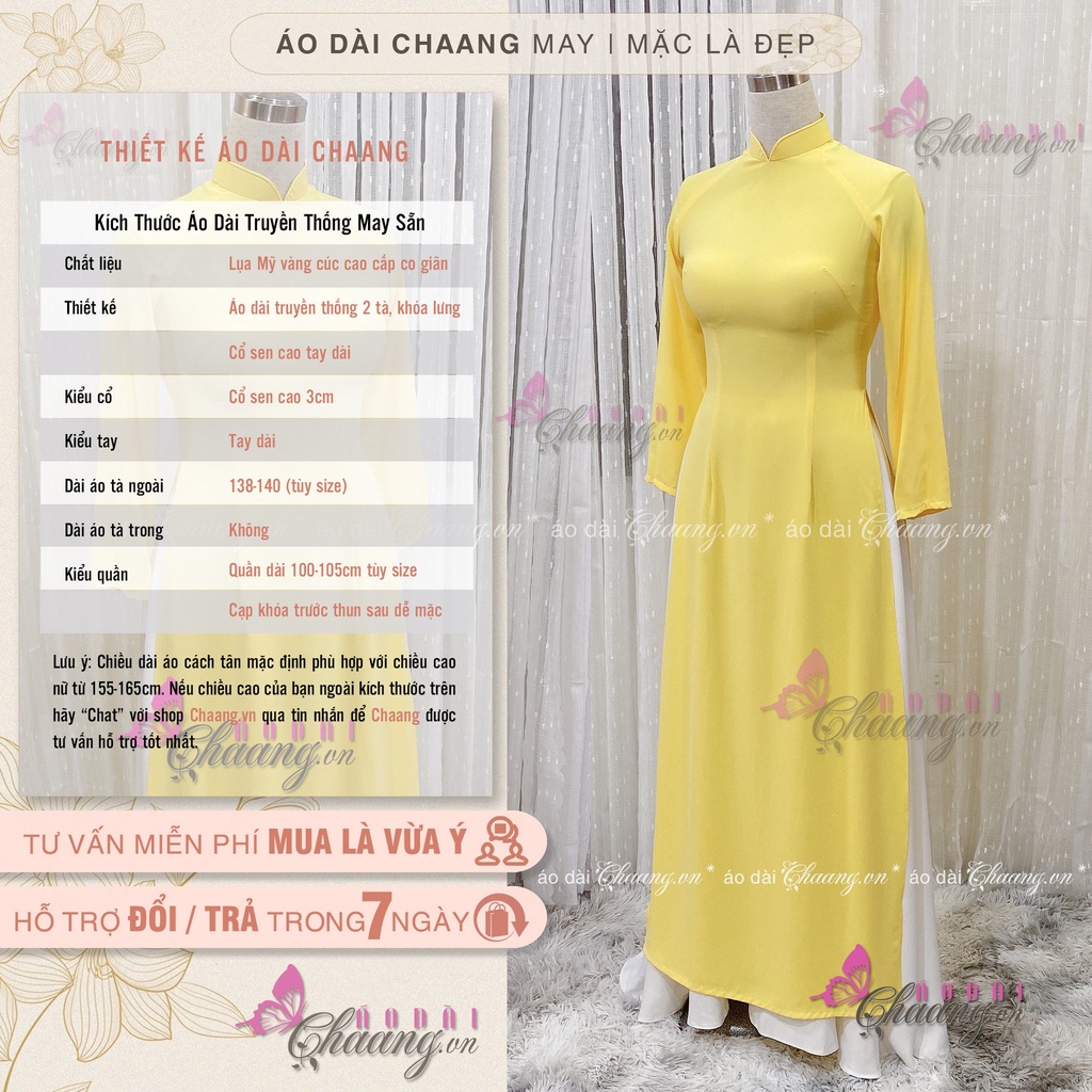 Áo dài màu vàng truyền thống may sẵn áo dài lụa màu cúc xinh đẹp