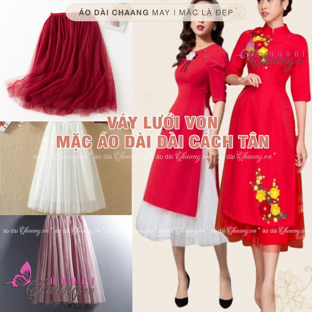 Chân váy lưới cách tân nữ CHAANG May sẵn váy mặc áo dài 3 lớp TUHU xòe đẹp