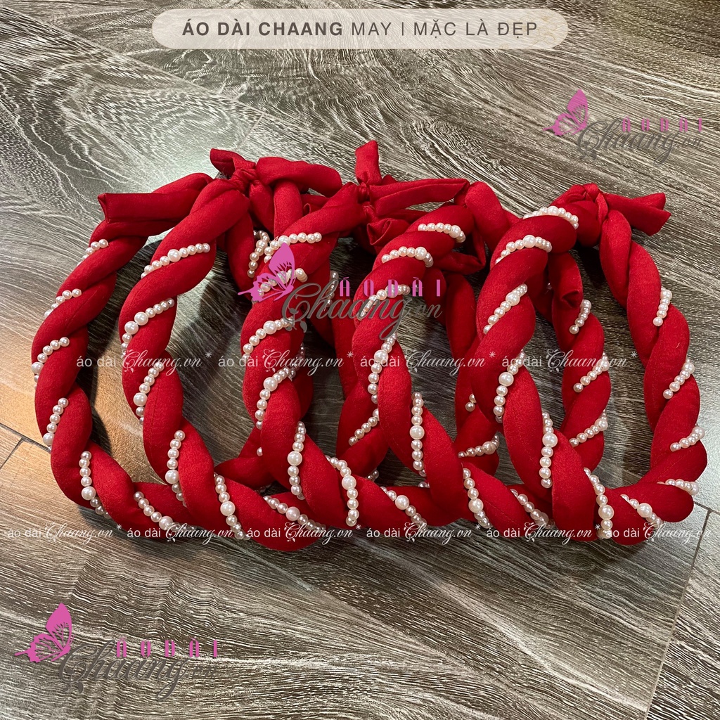 Mấn nhung đội đầu áo dài cách tân nữ truyền thống CHAANG may thiết kế chụp hình dự tiệc cưới lễ tết đẹp ADC924