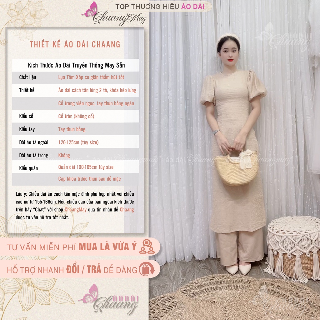 Áo Dài Cách Tân Nữ Sương Mai Thiết Kế Tằm Xốp Tay Chuông Thun Bồng Mặc Dự Tiệc Lễ Tết Đẹp