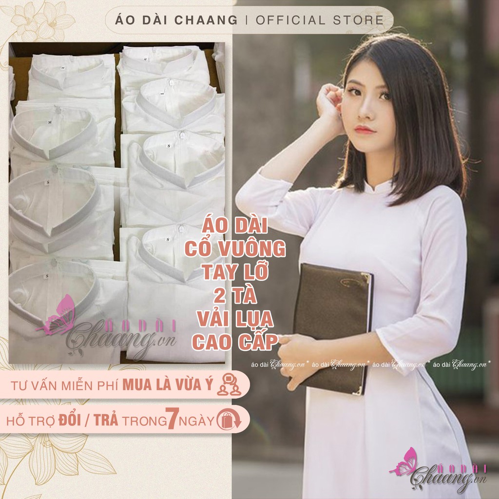 Áo dài trắng nữ học sinh đi học cấp 3 truyền thống may sẵn lụa Mỹ cao cấp thân dày dặn 2 lớp