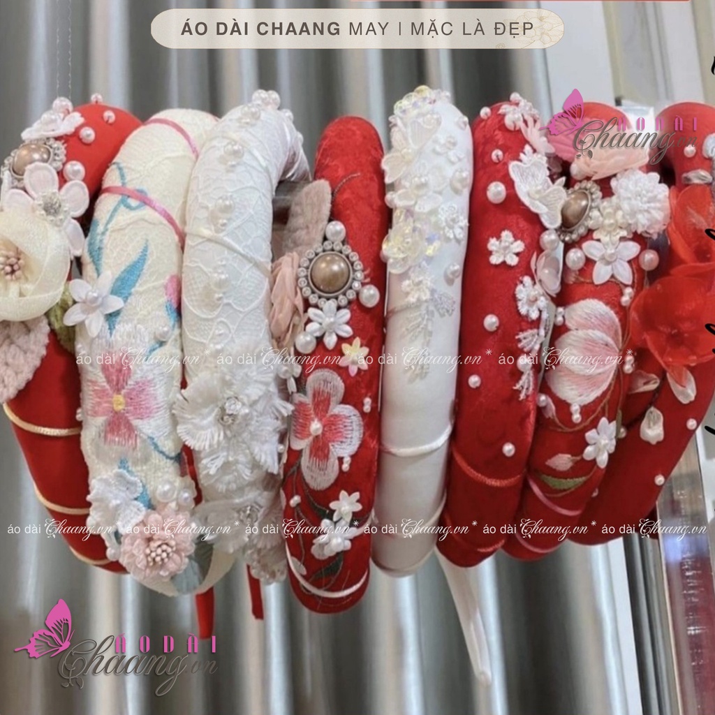 Mấn đội đầu áo dài cao cấp Chaang may thiết kế cài tóc cô dâu thêu đính hoa pha lê  phụ kiện áo dài đẹp