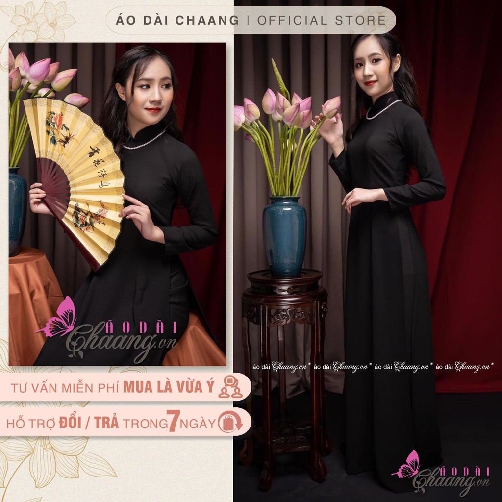 Áo dài đen truyền thống CHAANG May sẵn áo dài lụa, áo dài đẹp sang trang trọng