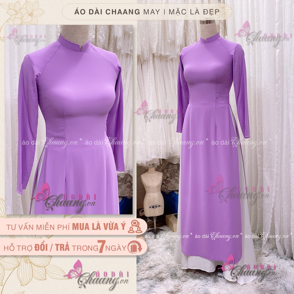 Áo Dài Tím Cà Hồng Chaang May Sẵn Áo Dài Truyền Thống Cố Vuông Tay Dài Đẹp  - Chaang.Vn - Áo Dài Đẹp May Sẵn