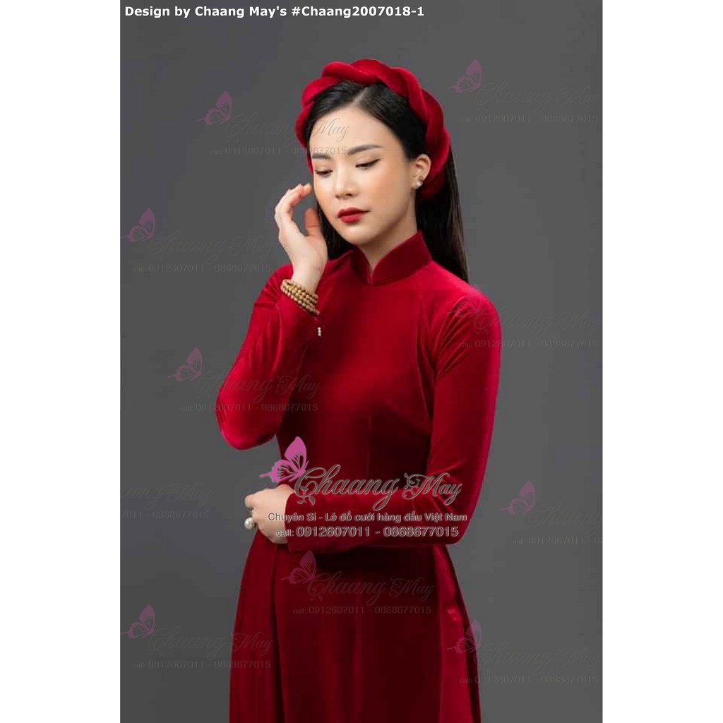 Áo dài cưới cô dâu Chaang May sẵn áo dài truyền thống vải nhung cao cấp mặc ăn hỏi dự tiệc lễ tết