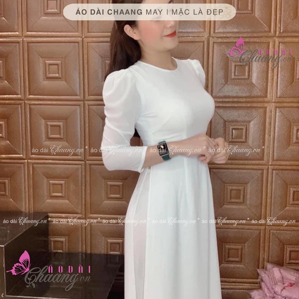 Áo Dài Trắng Tay Phồng Cổ Tròn Truyền Thống May Sẵn Áo Dài Lụa Tây Thi Vai  Bồng Đẹp - Chaang.Vn - Áo Dài Đẹp May Sẵn