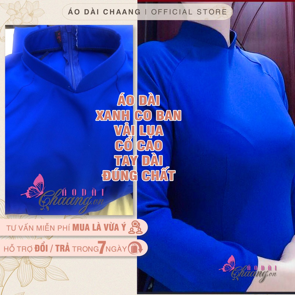 Áo dài xanh coban Chaang May sẵn áo dài truyền thống vải lụa đẹp