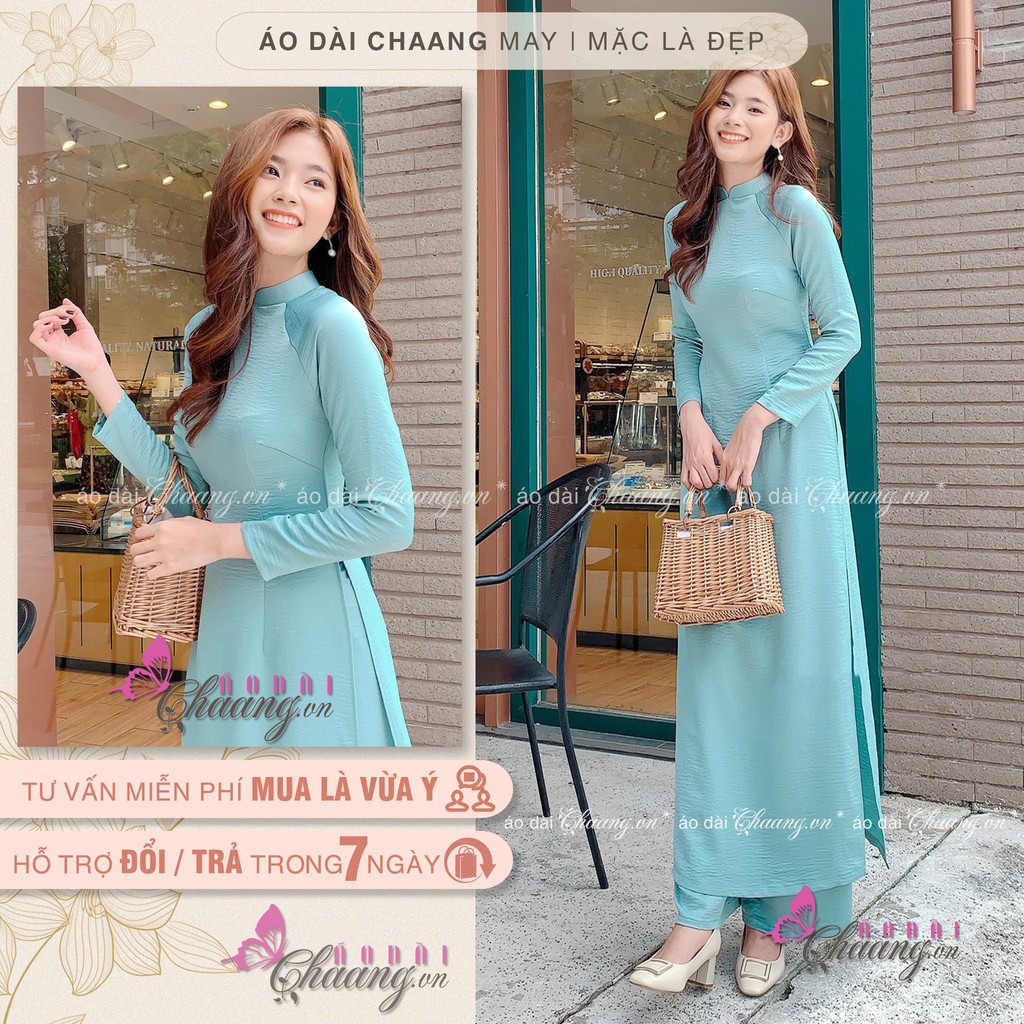 Áo dài lụa tuyết xanh đá Chaang may sẵn áo dài dáng truyền thống Việt Nam dự tiệc lễ tết đẹp