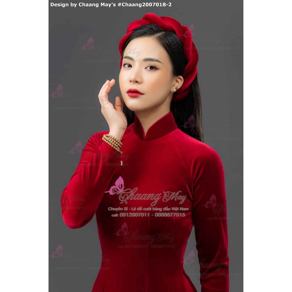 Áo dài cưới cô dâu Chaang May sẵn áo dài truyền thống vải nhung cao cấp mặc ăn hỏi dự tiệc lễ tết