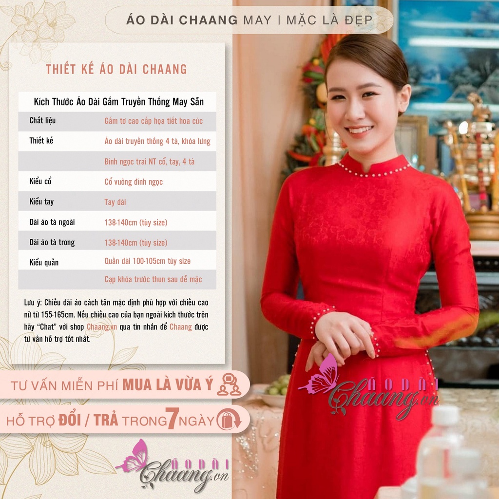 Bộ áo dài cưới cô dâu truyền thống Chaang May sẵn vải gấm dự tiệc cưới hỏi lễ tết đep