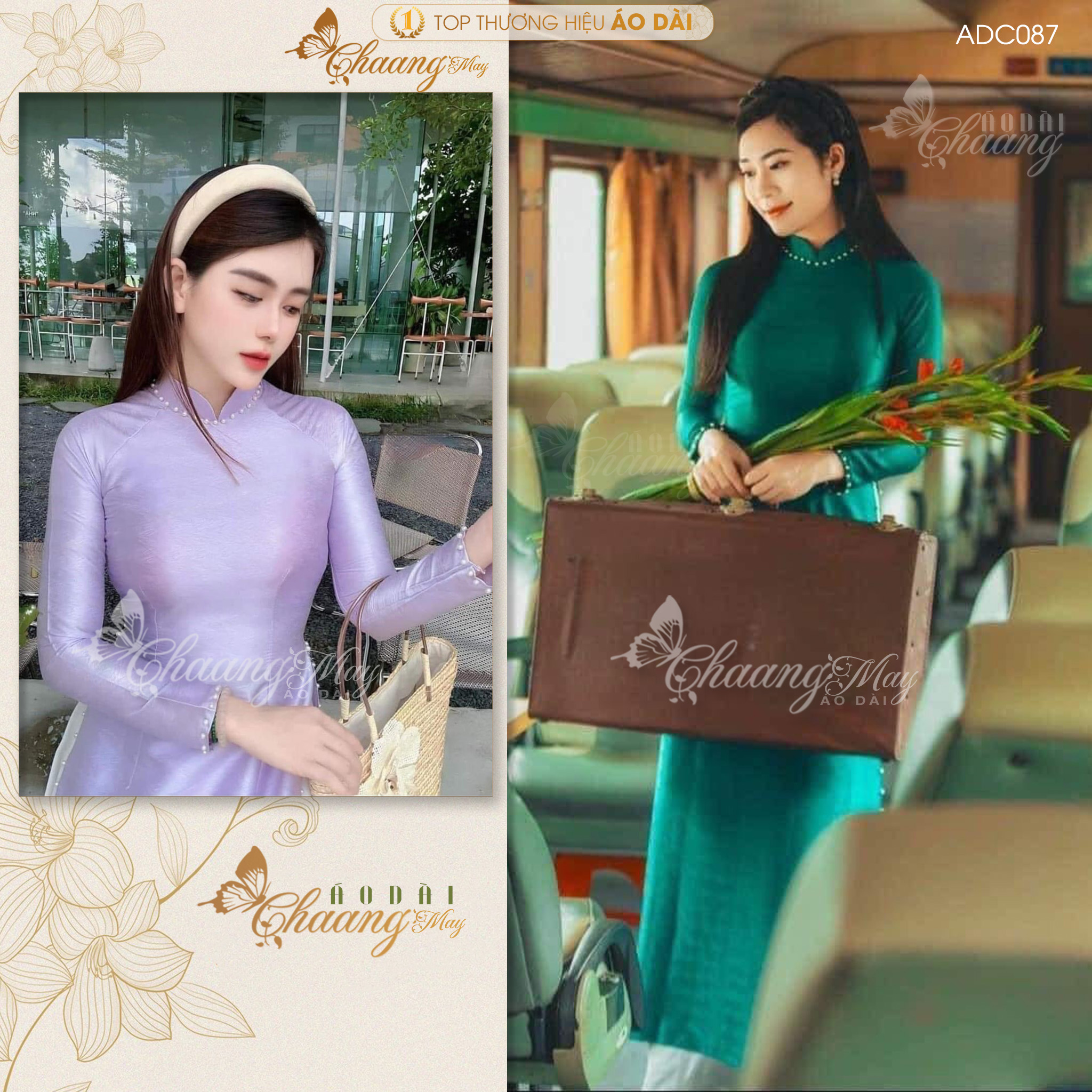 Áo dài Gấm Lụa Vân gỗ hồng sen tím Chaang may sẵn áo dài truyền thống cô giáo dâu dự tiệc cưới lễ tết xinh đẹp ADC087
