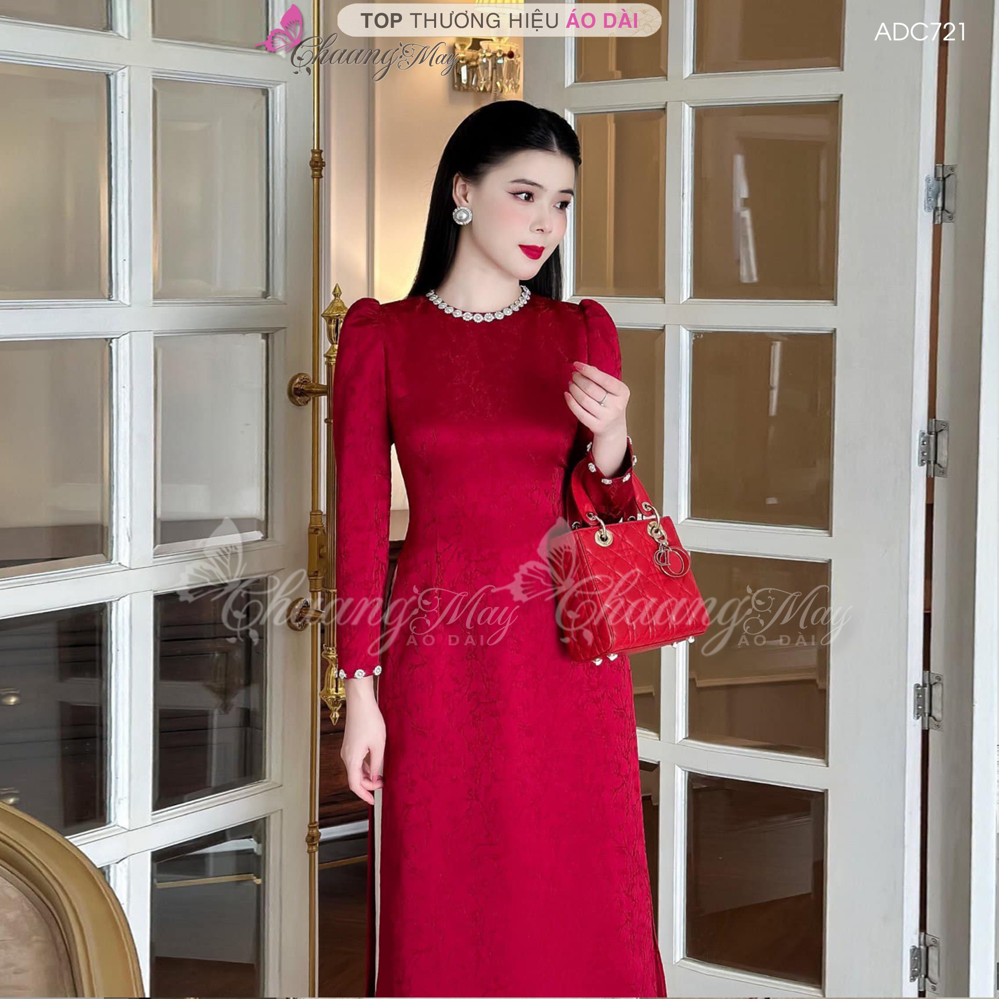 Áo dài xanh rêu cách tân nữ dáng suông xưa Chaang may sẵn lụa xuông bầu dự tiệc lễ tết đẹp ADC721