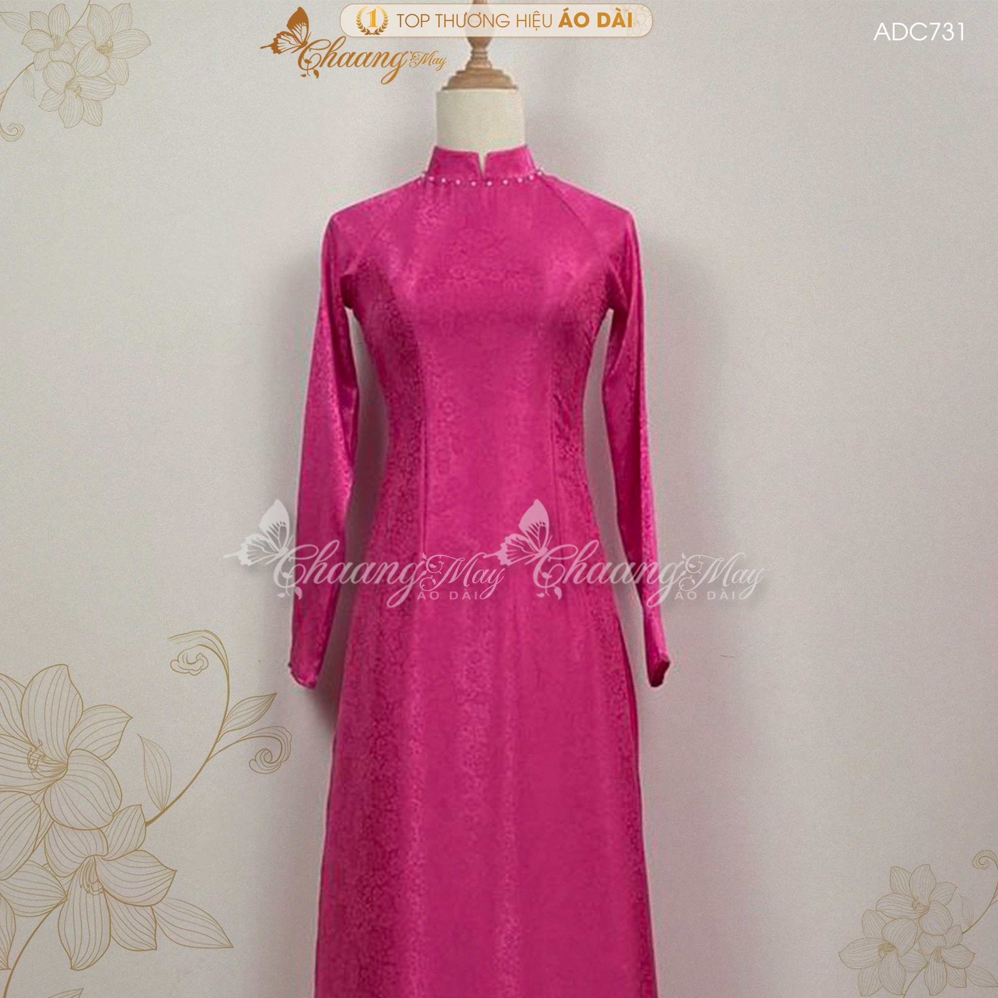 Áo dài gấm tơ hồng hoa 10h truyền thống Chaang may sẵn áo dài cô giáo trẻ trung niên dự tiệc cưới hỏi lễ tết đẹp ADC731