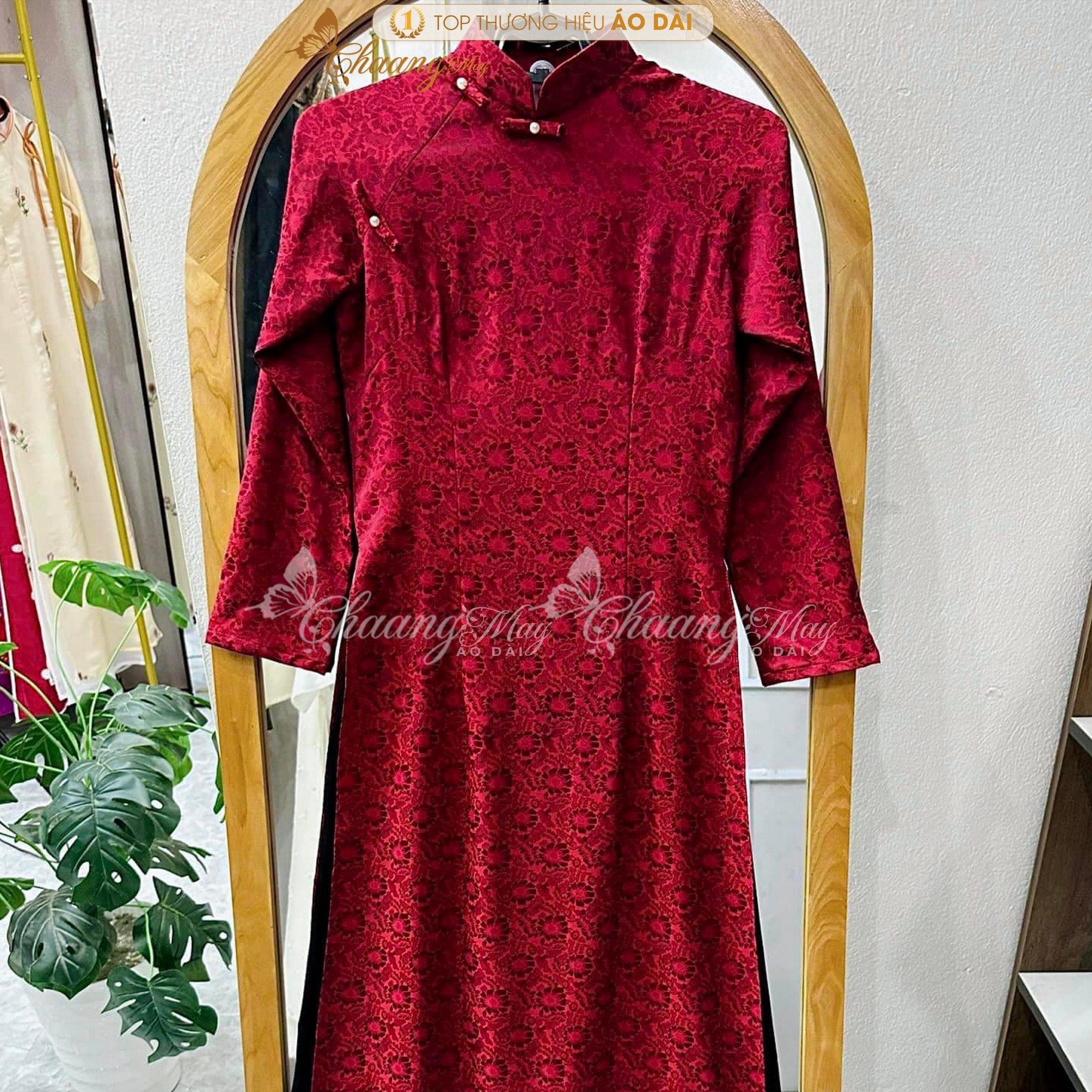 Áo dài truyền thống cổ phục Việt cách tân nữ Chaang may sẵn áo dài dáng suông có chít eo dự tiệc cưới lễ Tết đẹp ADC781