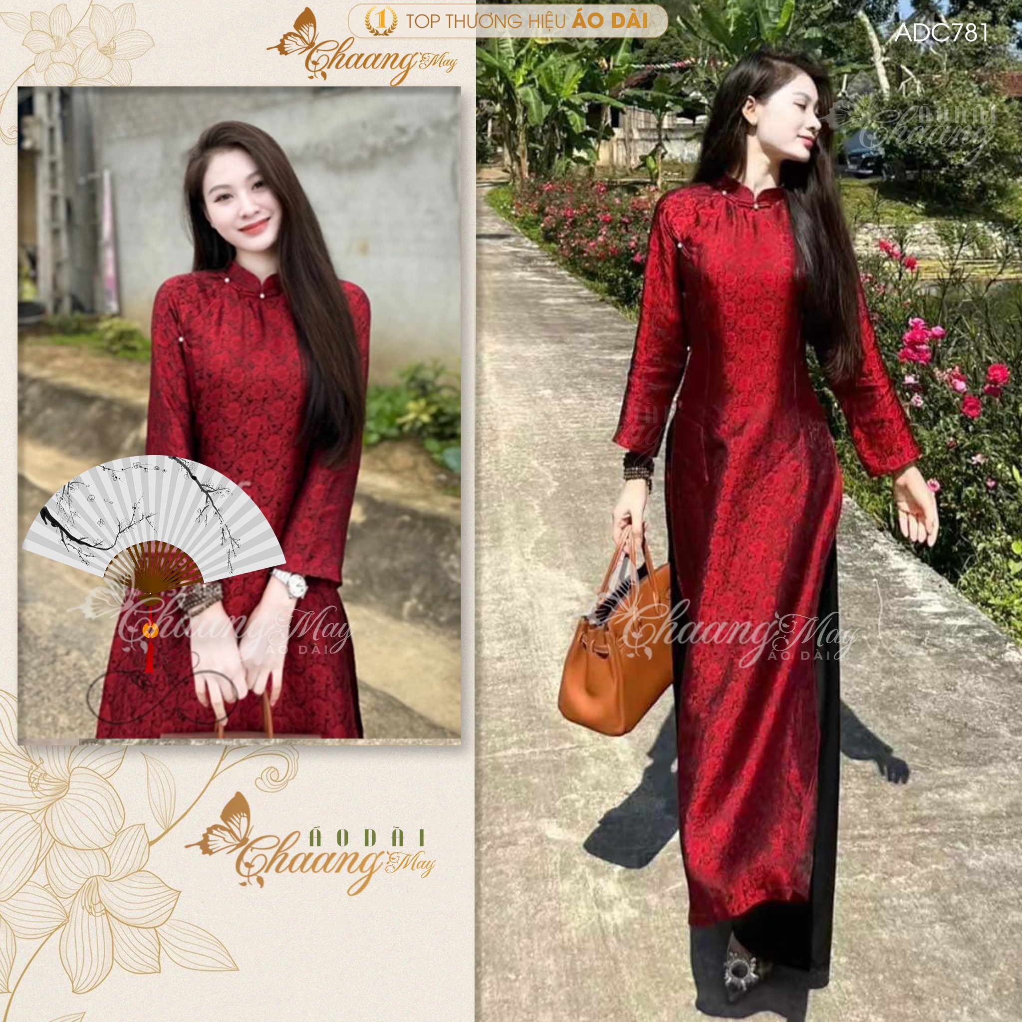 Áo dài truyền thống cổ phục Việt cách tân nữ Chaang may sẵn áo dài dáng suông có chít eo dự tiệc cưới lễ Tết đẹp ADC781