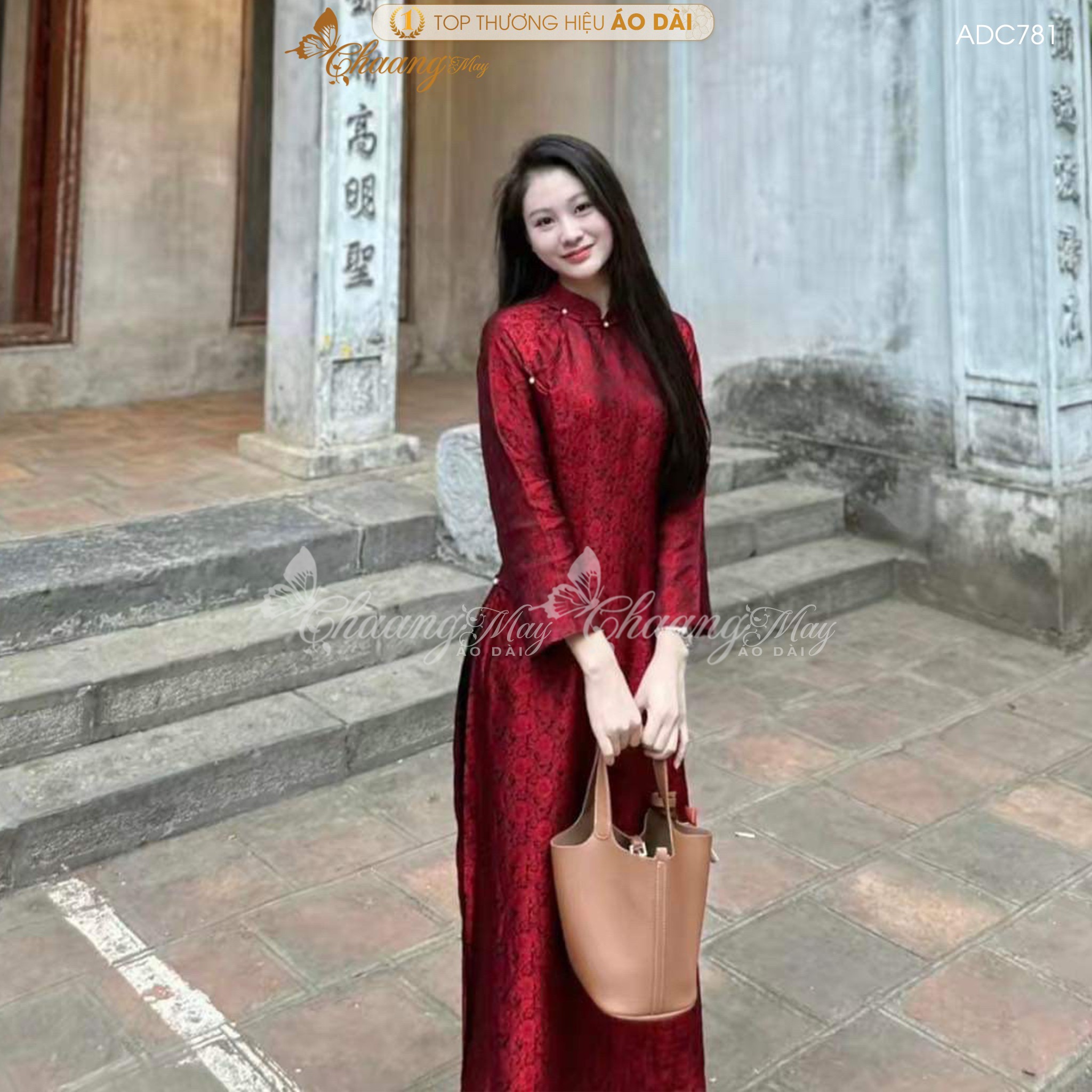 Áo dài truyền thống cổ phục Việt cách tân nữ Chaang may sẵn áo dài dáng suông có chít eo dự tiệc cưới lễ Tết đẹp ADC781
