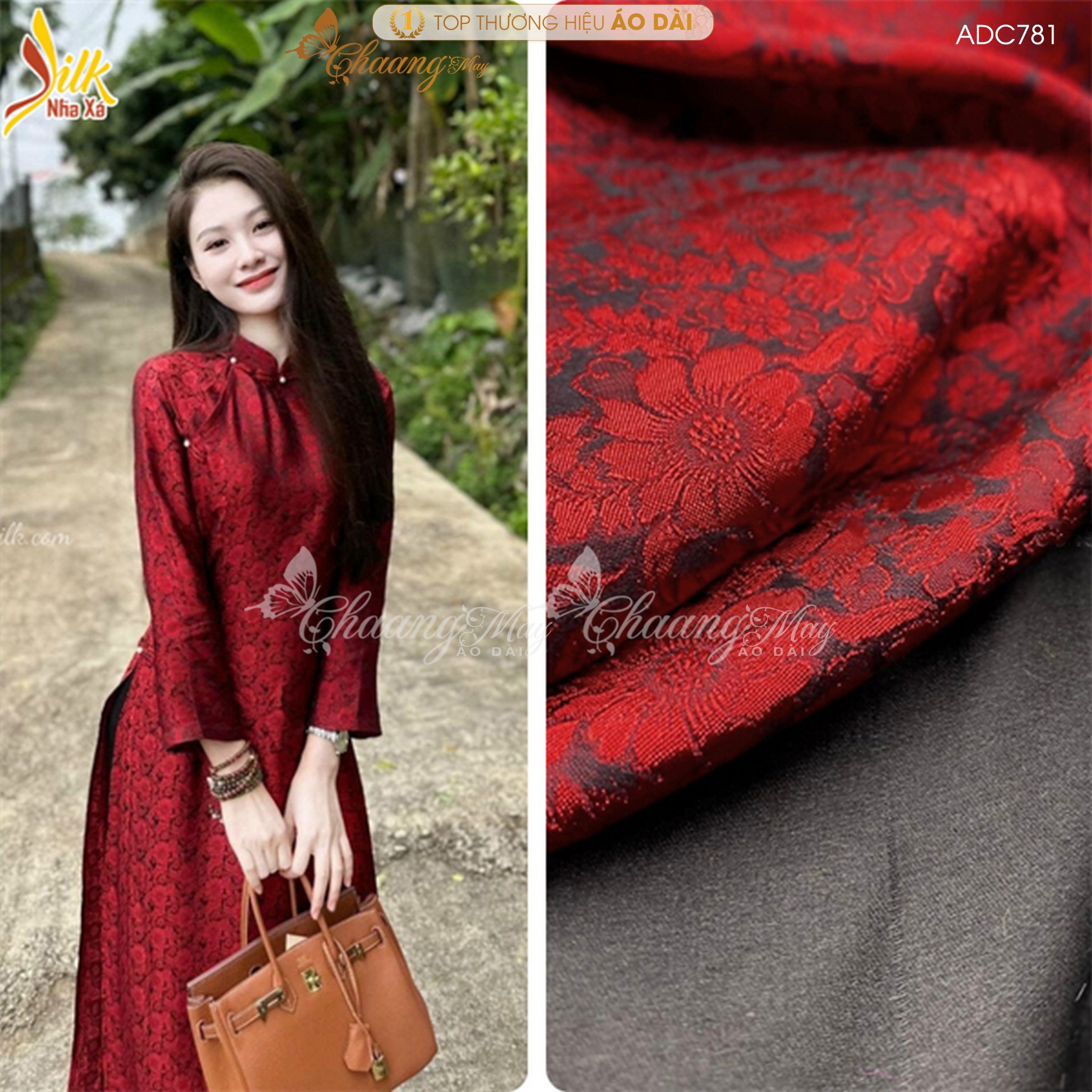 Áo dài truyền thống cổ phục Việt cách tân nữ Chaang may sẵn áo dài dáng suông có chít eo dự tiệc cưới lễ Tết đẹp ADC781