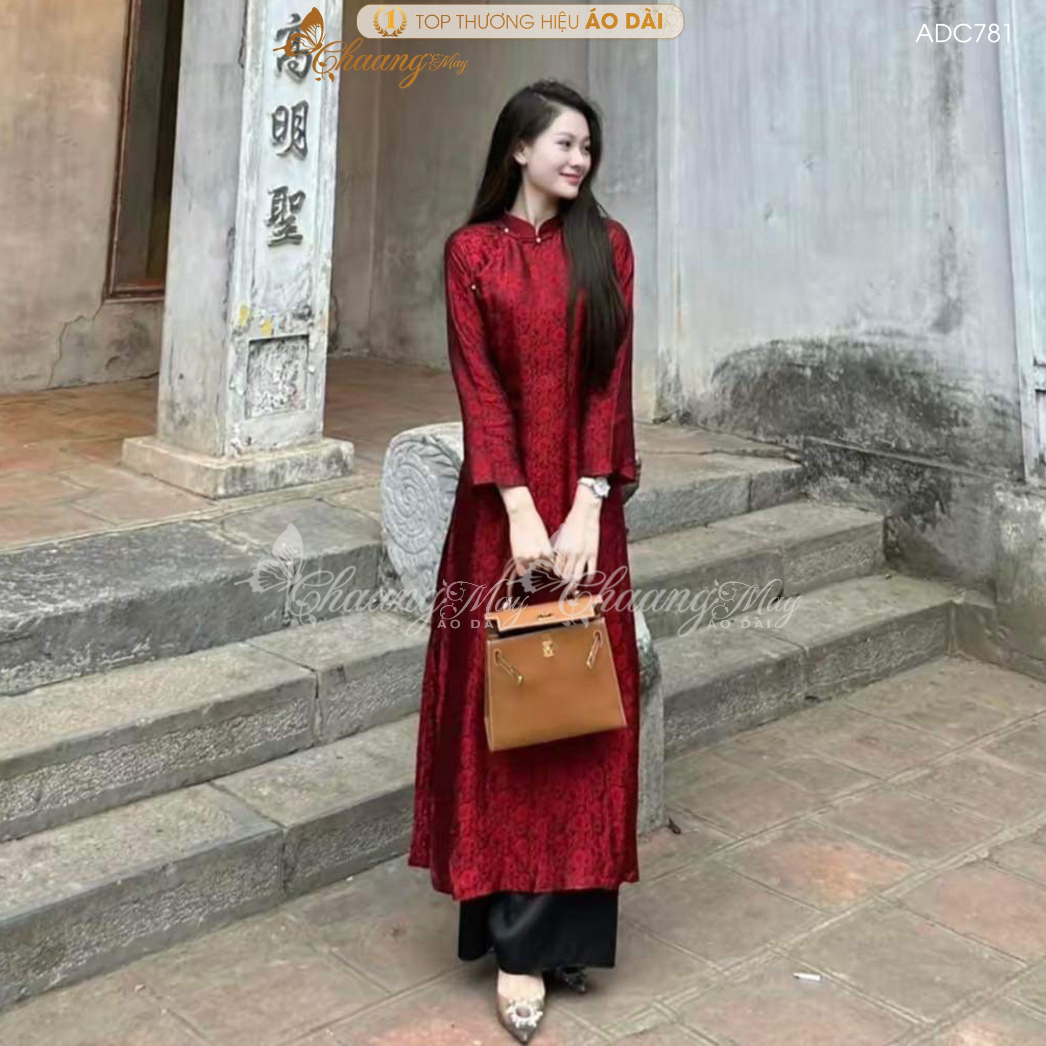 Áo dài truyền thống cổ phục Việt cách tân nữ Chaang may sẵn áo dài dáng suông có chít eo dự tiệc cưới lễ Tết đẹp ADC781