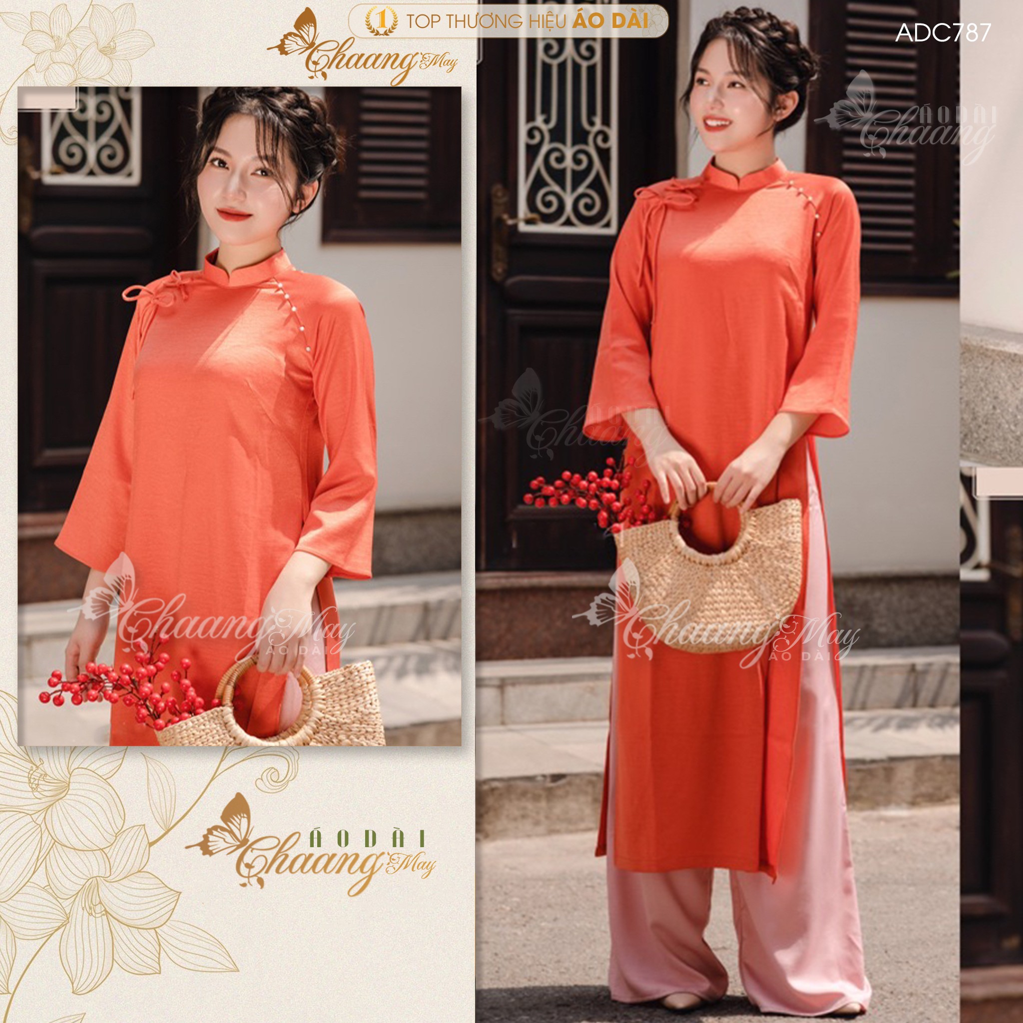 Áo dài cách tân nữ Lụa dáng suông xưa đính nơ ngọc Chaang may sẵn áo dài xuông bầu rộng dự tiệc cưới lễ tết đẹp ADC787