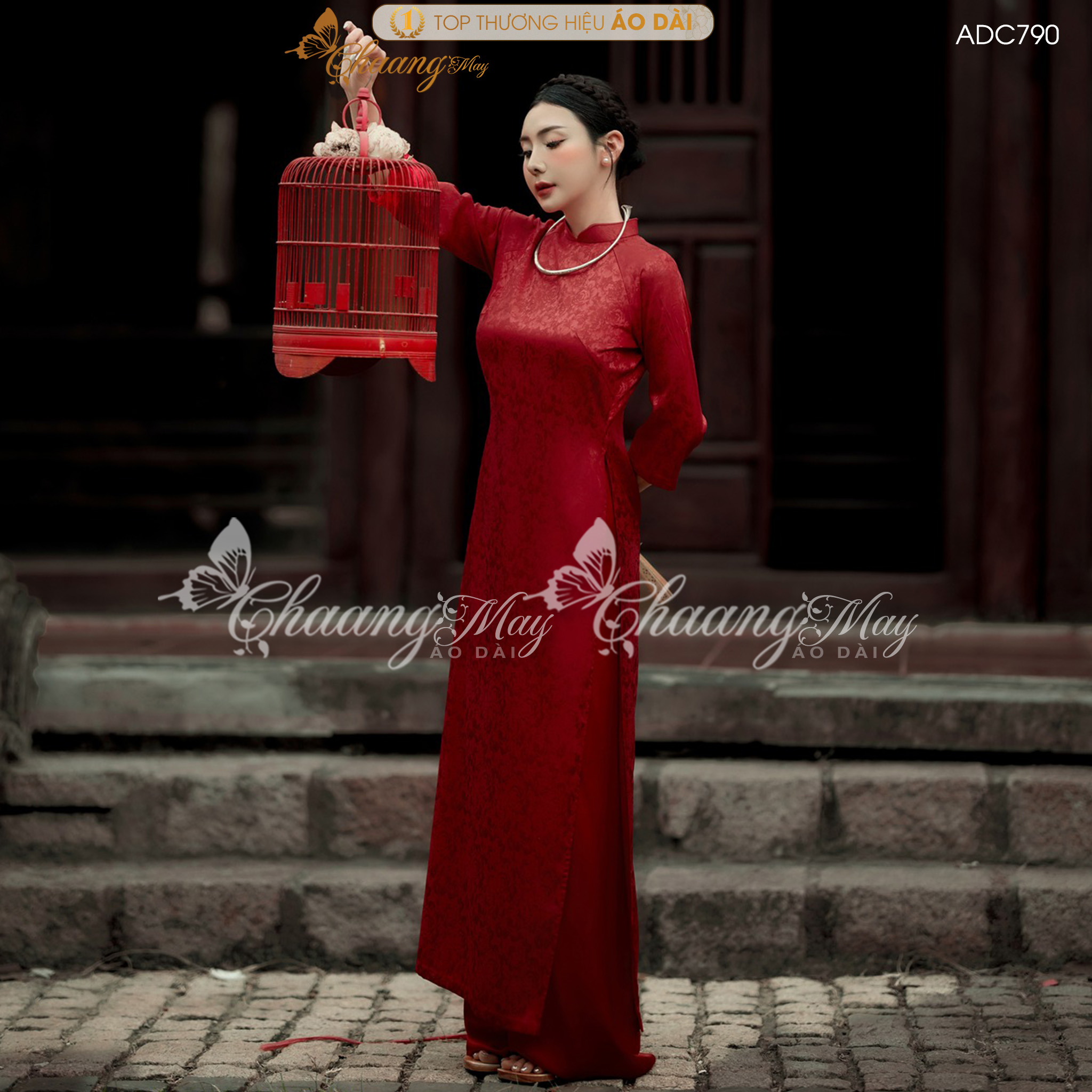 Áo dài dáng suông xưa kiểu truyền thống cách tân nữ Chaang may sẵn áo dài cô giáo dâu xinh dự cưới lễ Tết đẹp ADC790