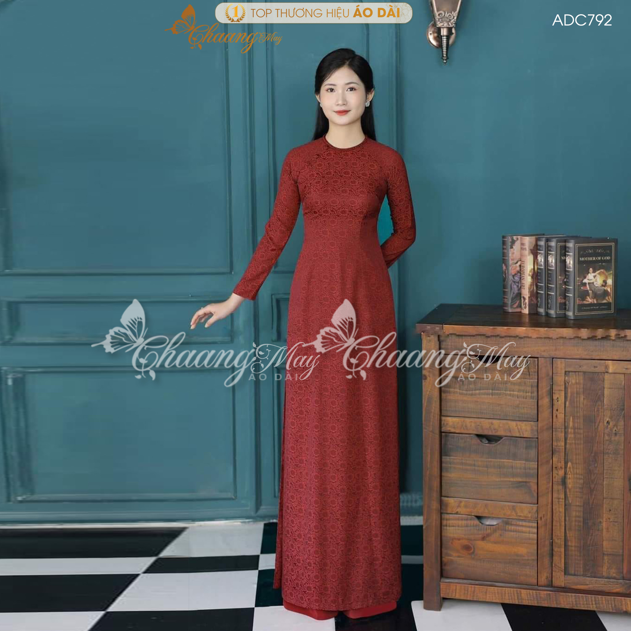 Áo dài lụa gấm Cúc Hoa Mai truyền thống Chaang may sẵn áo dài cô giáo trẻ trung xinh dự tiệc cưới hỏi lễ tết đẹp ADC792