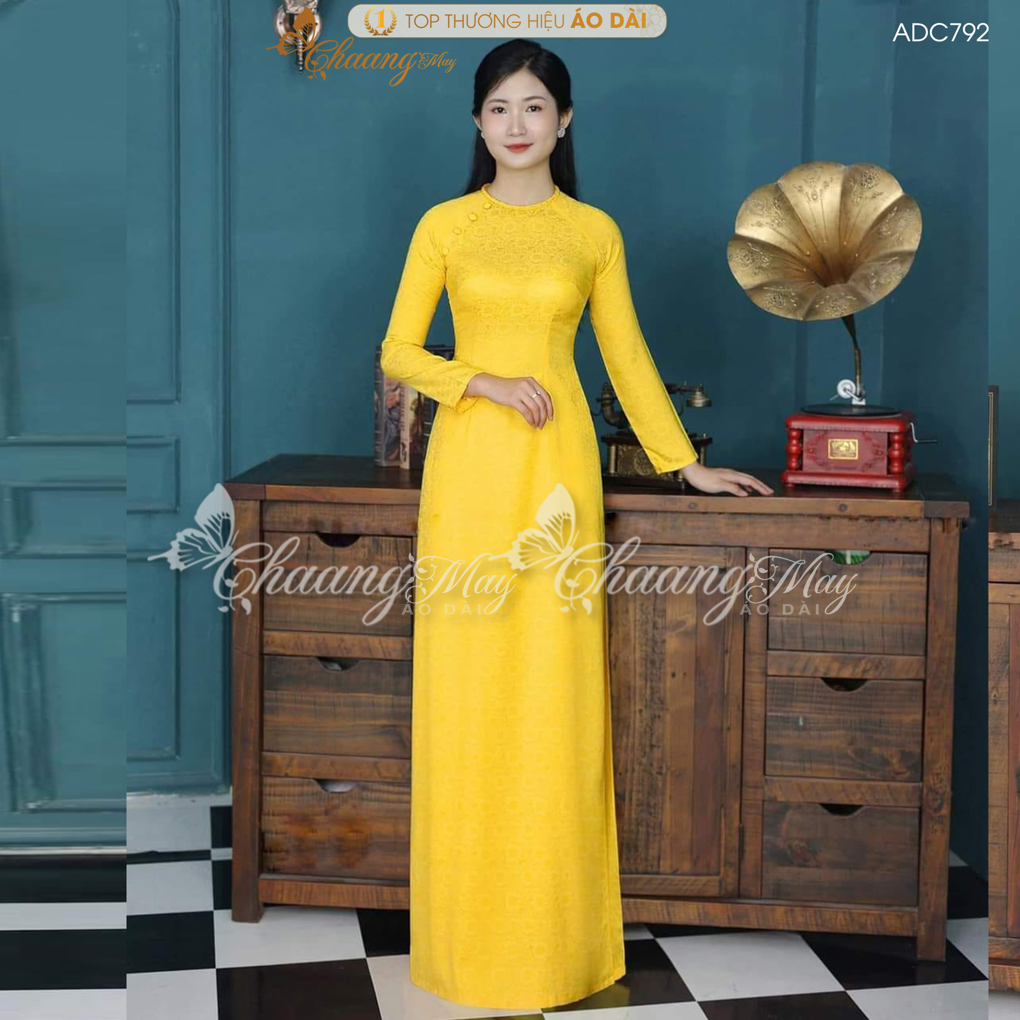 Áo dài lụa gấm Cúc Hoa Mai truyền thống Chaang may sẵn áo dài cô giáo trẻ trung xinh dự tiệc cưới hỏi lễ tết đẹp ADC792