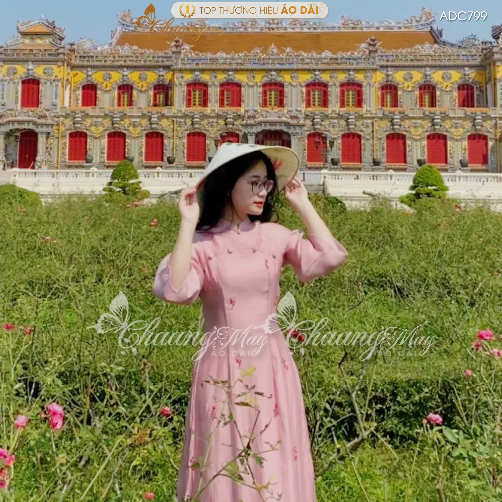 Áo dài cách tân nữ Trúc Liên hồng cao cấp CHAANG may sẵn ADC799 áo dài lụa thêu hoa 4 tà cô giáo dự tiệc cưới lễ tết đẹp