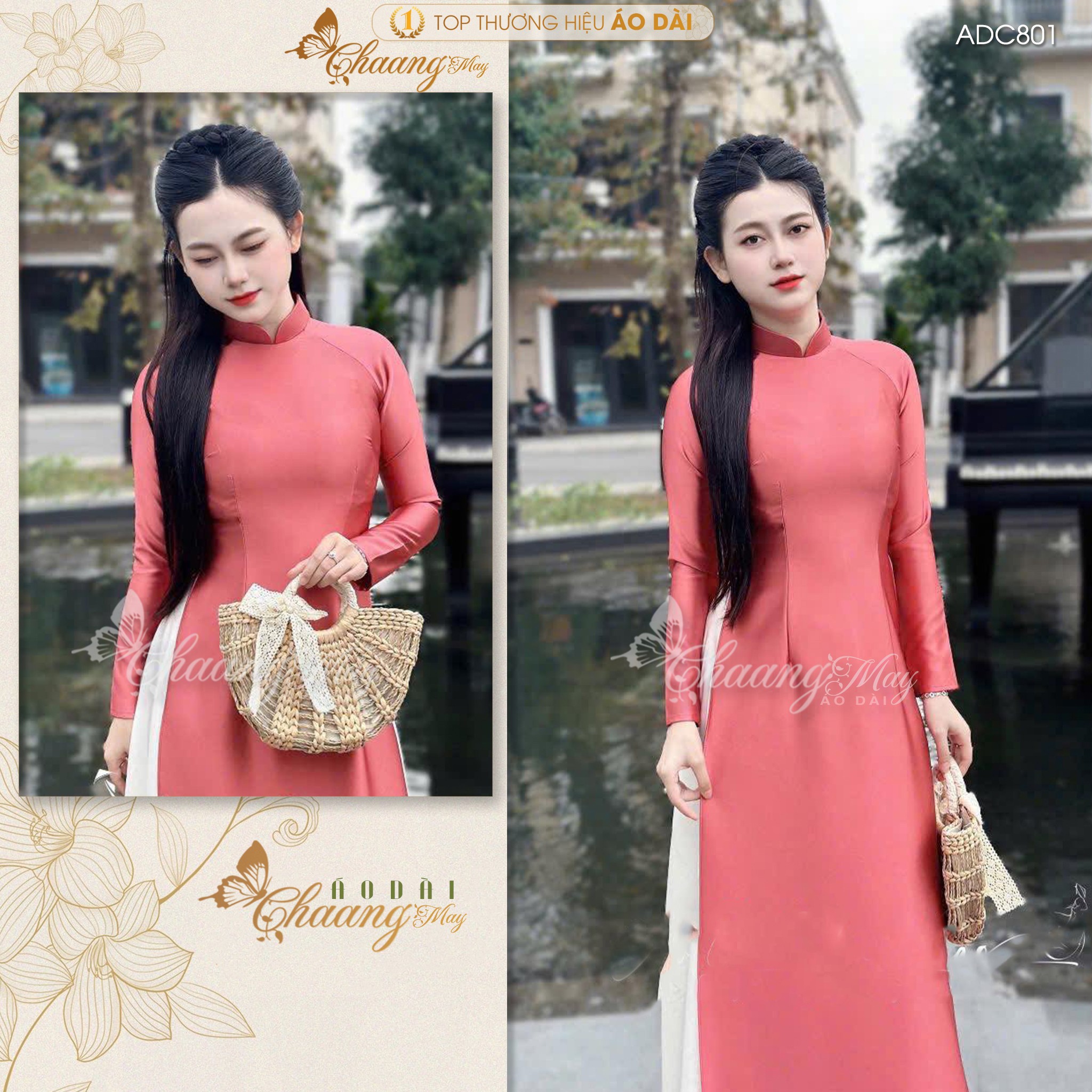 Áo dài truyền thống lụa bóng ruby Tô Châu CHAANG may sẵn ADC802 áo dài màu xanh đỏ giáo viên dự tiệc cưới lễ Tết đẹp