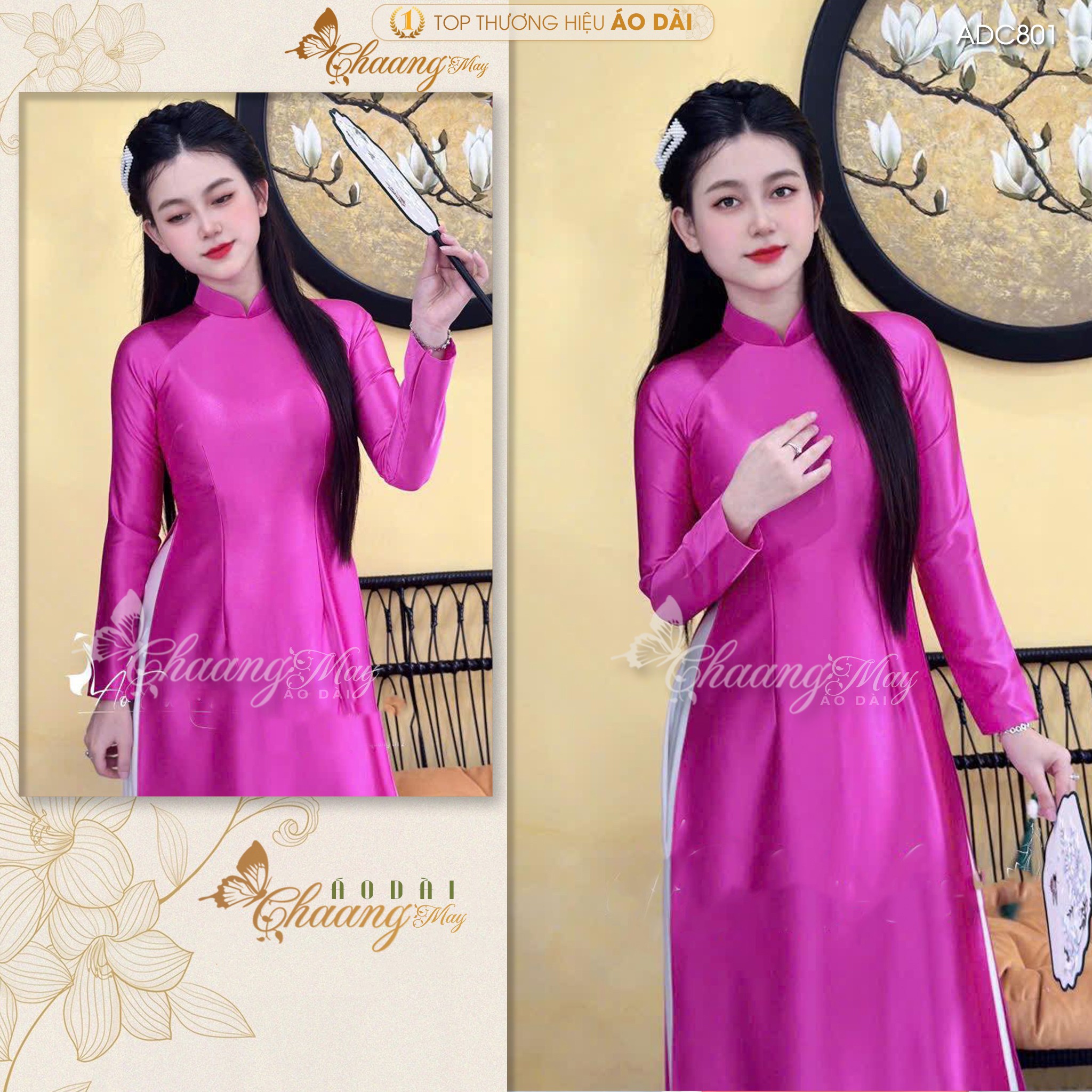 Áo dài truyền thống lụa bóng ruby Tô Châu CHAANG may sẵn ADC802 áo dài màu xanh đỏ giáo viên dự tiệc cưới lễ Tết đẹp